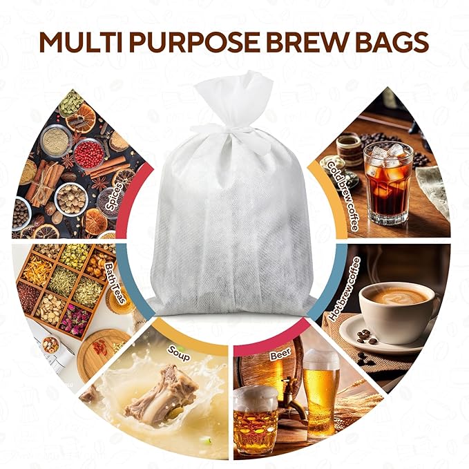 Hogurity 60PCS Commercial Cold Brew Coffee Bags with Drawstring, 20" X 20" Disposable Coffee Filters for 5 Gallon Buckets and Commercial Model Cold Brew Coffee Makers