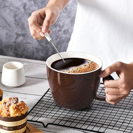 30oz Oversized Coffee Mug Porcelain Bowl Soup Cup with Handle to Take A Break with Favorite Coffee Tea or Soup, Embellished with Handmade Color Glaze for Whatever Cold or Hot Drink, Chocolate (Brown)