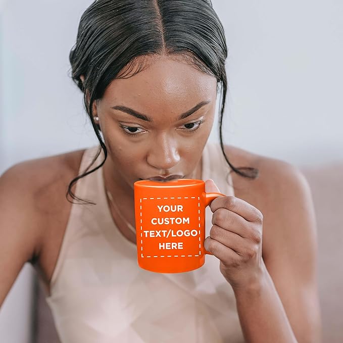 Custom Ceramic Coffee Mugs 11 oz. Set of 10, Personalized Bulk Pack - Coffee cup set, Iced coffee cup, Gaming mug - Princeton Orange