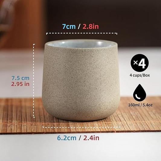 TEANAGOO Japanese Tea Cups, Chinese Tea Cup, 7.2Oz / 205 Ml, Ceramic Tea Cup for Adults, Ceramic Cups no Handles, Japanese Cups, Asian Matcha Cup, Darker Grey, 4 Pcs/Box, H4