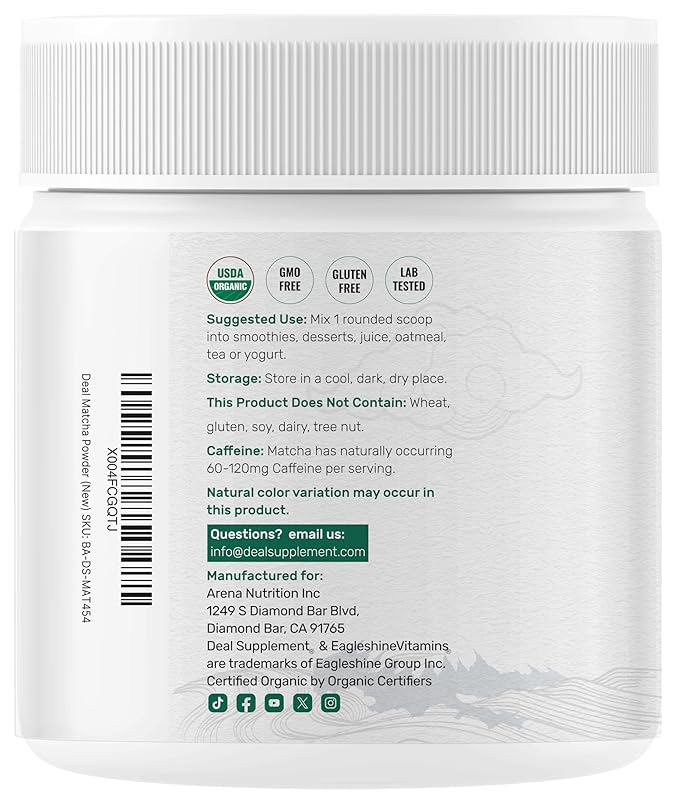 Organic Matcha Green Tea Powder, 1 lb (454g) | First Harvest, Culinary Grade | Japanese Sourced Cafe Mix | Zero Sugar, Keto Friendly, Non-GMO, Vegetarian