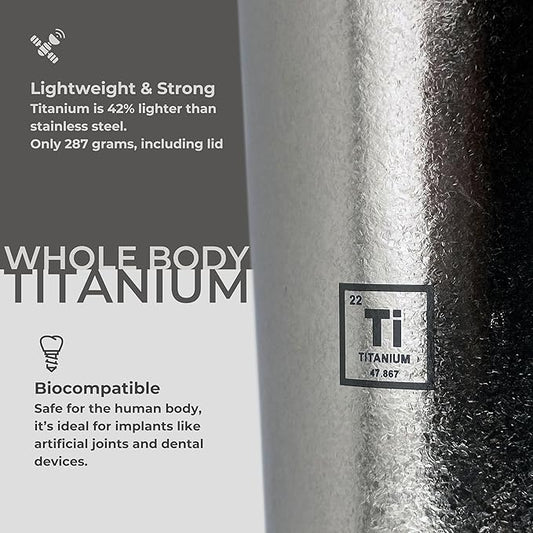 100% Titanium Body 16oz Travel Mug – Double-Wall Insulated Cup, Leak-Proof Lid, Lightweight, BPA-Free Metal Tumbler, Wide Mouth, Durable & Uncoated, Hot 6H/Cold 24H, for Camping or Commute (Lunar)