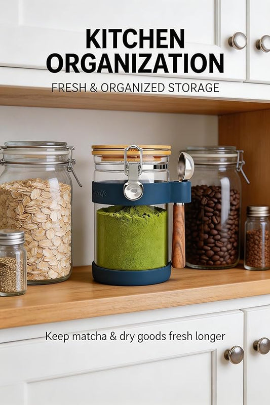Airtight Glass Matcha Container with Spoon - 1200ml (40oz) Large Matcha Storage Jar with Bamboo Lid to Preserve Freshness, Food-Grade Canister for Matcha Powder, Tea & Coffee