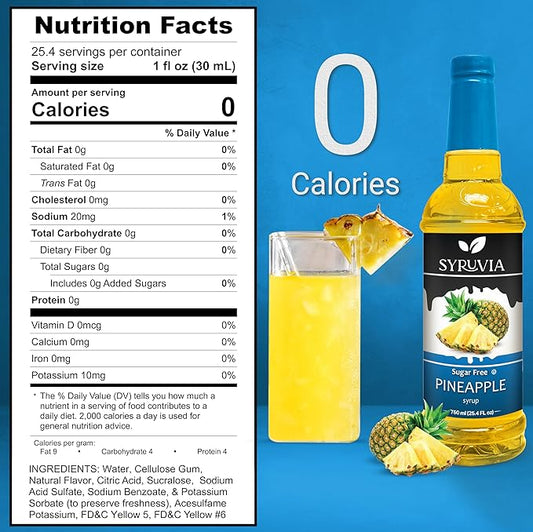 Syruvia Sugar-Free Pineapple Syrup, Flavored Syrup for Drinks, Cocktails, Lemonades, Iced Teas, and Desserts – 25.4 fl oz, With Pump