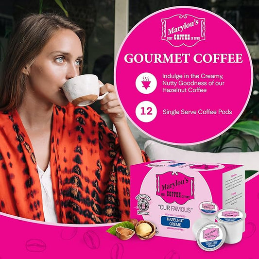 Marylou's Marylou’s Coffee – Hazelnut Creme Flavored Gourmet Coffee – Single Serve Coffee Pods, Compatible with Keurig Brewers – 12 Pods