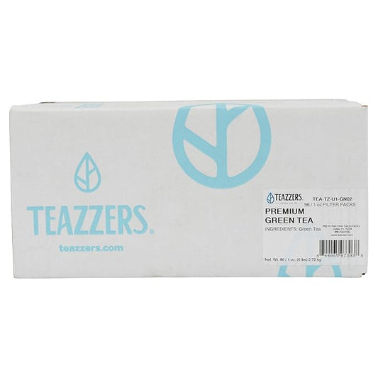 Teazzers Premium All-Natural Green Tea Bags – Great for Foodservice Commercial Ice Tea Brewers | Unsweetened USA-Made Bulk Green Tea for Restaurants, Cafés & Home Brewing (1 Ounce, 96 Count)