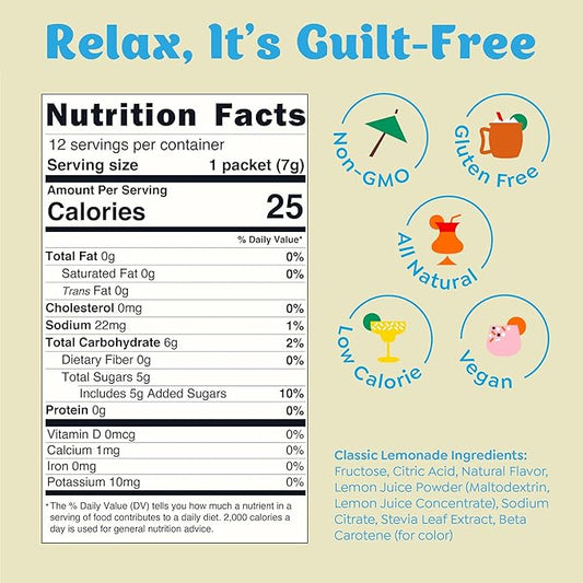 Craftmix Classic Lemonade Mix, 12 Packets, Easy Powder Drink with Real Fruit, Low-Sugar, Vegan, Low-Carb, Non-GMO, Dairy-Free, Gluten-Free, Flavored Water Enhancer, On-the-Go Water Flavoring Packets