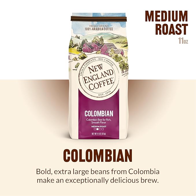 New England Coffee Colombian Medium Roast Ground Coffee, 11oz Bag (Pack of 1)