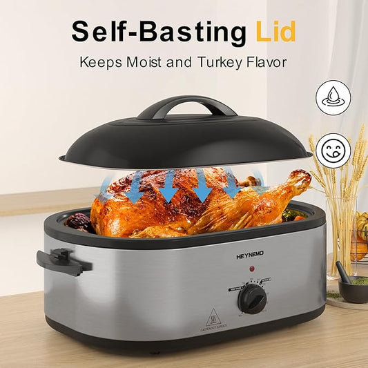 Roaster Oven 22 Quart Electric, Turkey Roaster with Self-Basting Lid Design, Large Stainless Steel Electric Turkey Roaster Oven Fits Turkeys Up to 26LB