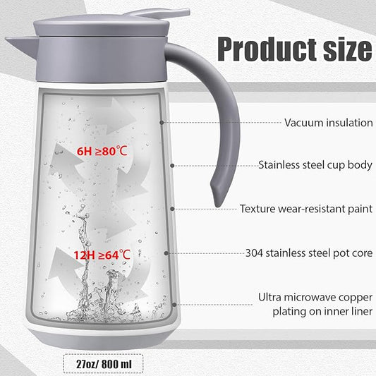 2 Pcs 27oz Thermal Coffee Carafe Stainless Steel Coffee Pot for Keeping Hot/cold Insulated Double Walled Vacuum Tea Pot with Press Button Drink Beverage Dispenser for Milk Tea(White)