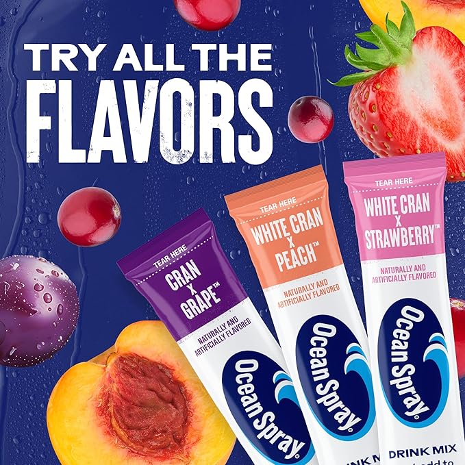 Ocean Spray® Cran-Grape™ Zero Sugar Powder Drink Mix Packets with Real Cranberry Juice Powder, 100% Vitamin C, No Synthetic Dyes, Juicy Mixes (40ct)