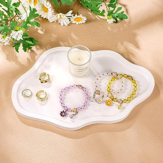 Small Decorative Tray Wood Decorative Serving Tray for Candles Perfume, Cloud Wooden Jewelry Tray Trinket Dish, Wooden Trays for Coffee Table Home Decor