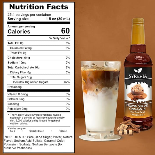 Syruvia Coffee Syrup, Brown Sugar Cinnamon Flavored Syrup for Drinks, Lattes, and Desserts – 25.4 fl oz, With Pump