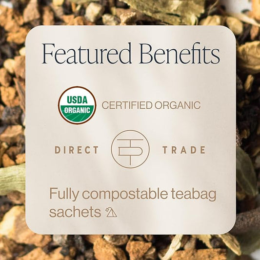 Rishi Tea Masala Chai Black Sachet Tea Bag Blend - Organic, Assam with Whole Spices, Energizing & Caffeinated - 50 Count