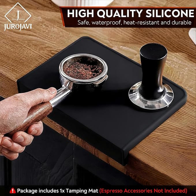 Jurojavi Espresso Tamping Mat – Food-Safe Extra-Thick Silicone Coffee Tamper & Portafilter Mat | 90° L-Shape Non-Slip Barista Tamping Pad & Tamp Station – Heat & Water Resistant Espresso Accessories