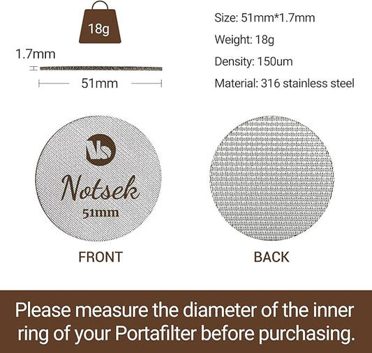 NOTSEK 51mm Puck Screen, Espresso Puck Screen for 51mm Portafilter with Acrylic Storage Box, Resuable 1.7mm Thick 150μm, 316L Stainless Steel, Coffee Filter Screen Mesh for Espresso Machine