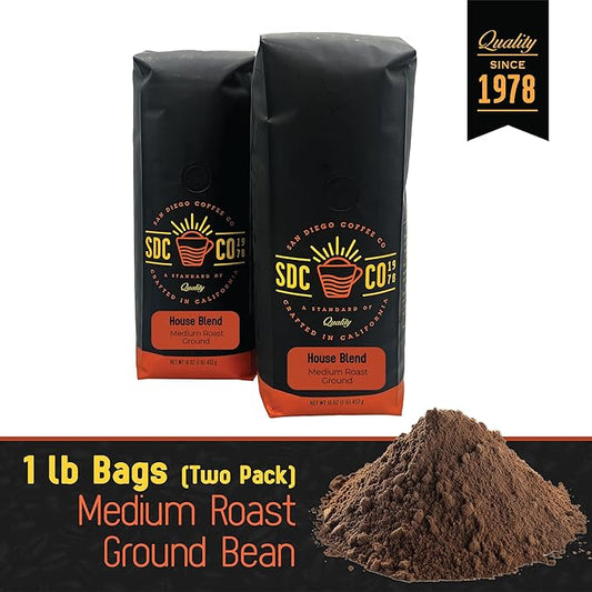 San Diego Coffee House Blend, Medium Roast, Ground Coffee, 16-Ounce Bags (Pack of 2) Café molido tostado