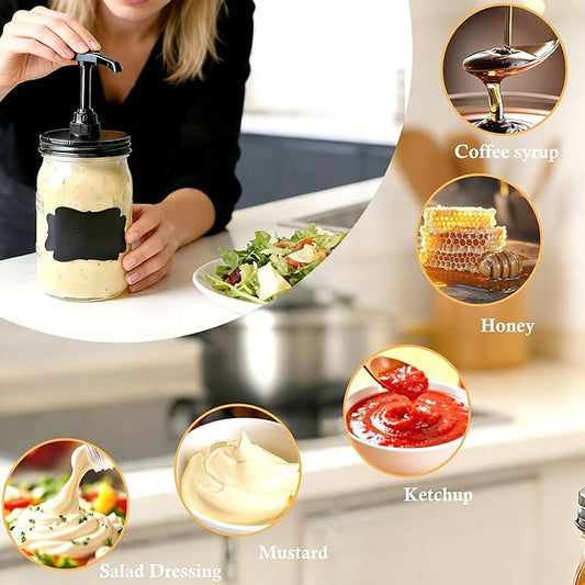 GMCOZY 32 oz Mason Jar Syrup Sauce Honey Dispenser Pump Bottle 1 Quart Wide Mouth Glass Coffee Syrup Dispenser For Ketchup mayo, maple syrup, mustard, salad dressing Food Grade Airtight & Leak-Proof
