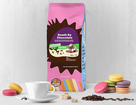 Crazy Cups Flavored Ground Decaf Chocolate Coffee, Decaffeinated Death By Chocolate Coffee in 10 oz Bag, For Brewing Flavored Hot or Iced (Pack of 2)