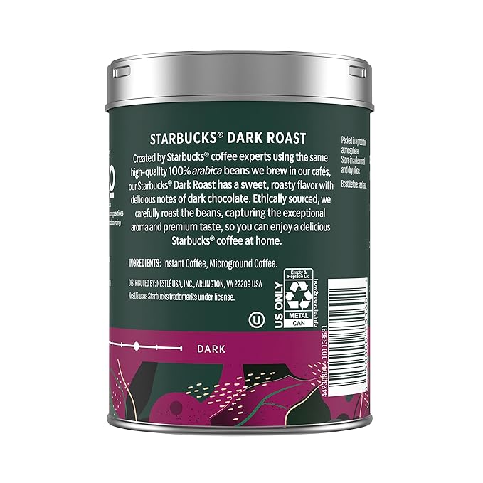 Starbucks Premium Instant Coffee, Dark Roast Coffee, Arabica Beans, Three 3.17 oz Tins