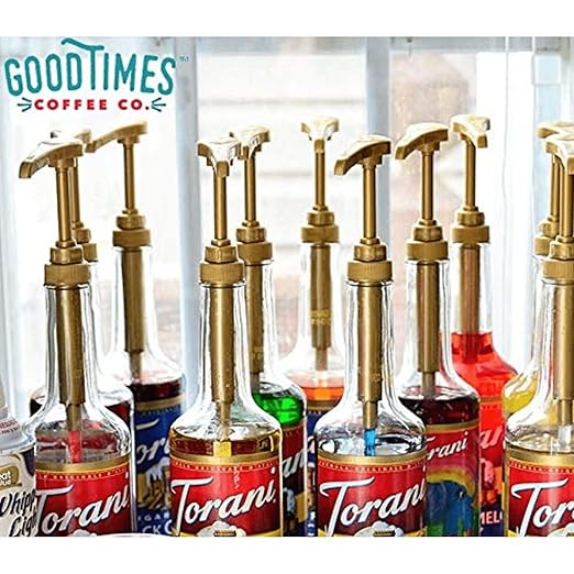 Gold Coffee Syrup Pump for 750 ml Bottles (Pack of 4) Fits Upouria, Torani, Davinci, Jordans Skinny Syrups, and (Monin 1 Liter Plastic Bottles Only)