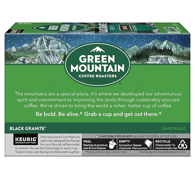 Green Mountain Coffee Roasters Black Granite, Keurig Single Serve K-Cup Pods, Espresso Style Dark Roast, 60 Count (6 Packs of 10)