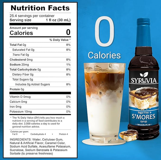 Syruvia Sugar Free Coffee Syrup, S'mores Flavored Syrup for Drinks, Lattes, and Desserts – 25.4 fl oz, With Pump