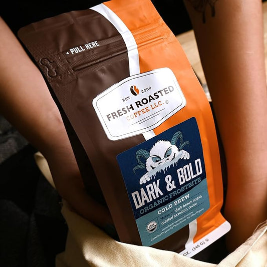 Fresh Roasted Coffee, Organic Dark & Bold Frostbite Cold Brew | USDA Organic, Kosher | Dark Roast | 12 oz Whole Bean