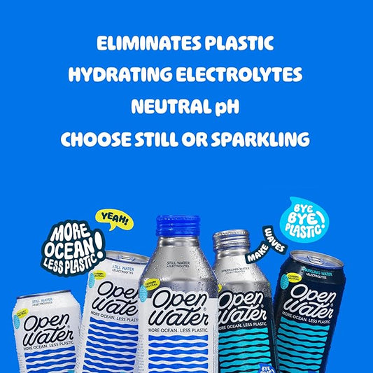 Open Water Sparkling 16oz bottles (6 cases, 72 bottles) - Sustainable Aluminum Bottled Sparkling Water With Electrolytes - 7.0 pH Balanced BPA-Free Ultra-Purified Water