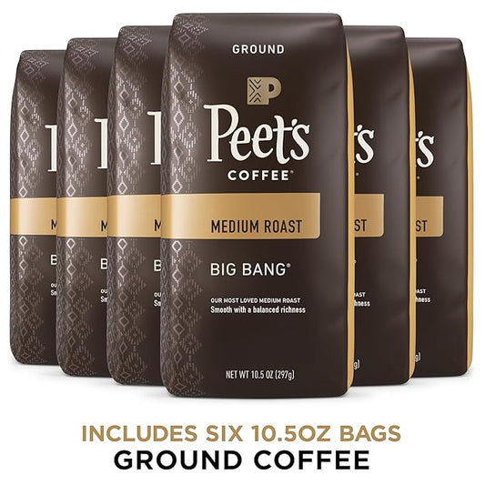 Peet's Coffee, Medium Roast Ground Coffee - Big Bang 63 Ounces (6 Bags of 10.5 Ounces)