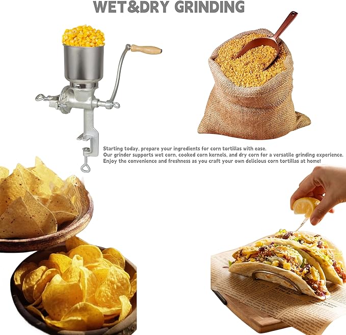 High Hopper Cast Iron Manual Grain Mill-Heavy Duty Grain Grinder, Coffee Grinder-Dry&Wet Grinding for Wheat,Grain