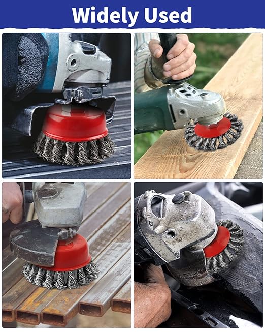 Rocaris Wire Wheel Cup Brush for Grinders, 8 Pack Wire Wheels for 4 1/2 Angle Grinder, 3 & 4 Inch Twisted Knotted & Coarse Crimped Cup Brush