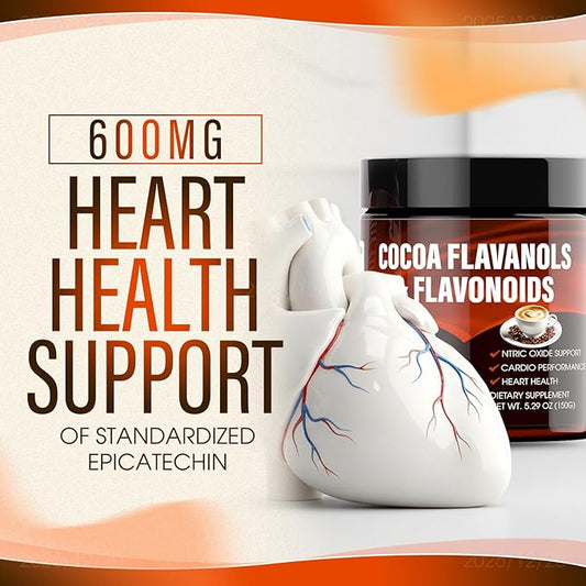 High Flavanol Cocoa Powder - 1200mg Cocoa Flavanols & Flavonoids Supplements, 600mg of Epicatechin for Heart Health, Nitric Oxide & Energy - 150g (1, Gram, 150)