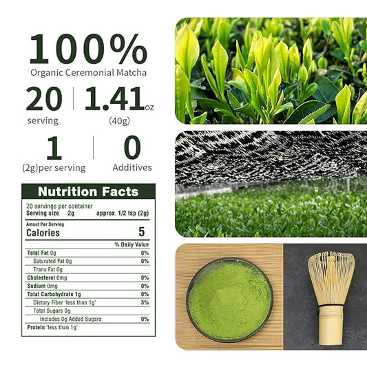 Organic ceremonial grade matcha powder for matcha latte preparation First Harvest 1.41oz(40g) tin 100% Pure Premium Unsweetened Matcha Morning energy boost for Iced matcha drinks Smoothie additive Baking ingredient