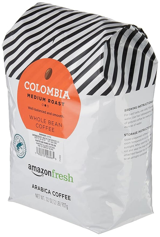 Amazon Fresh, Colombia Whole Bean Coffee Medium Roast, 32 Oz (Pack of 2)