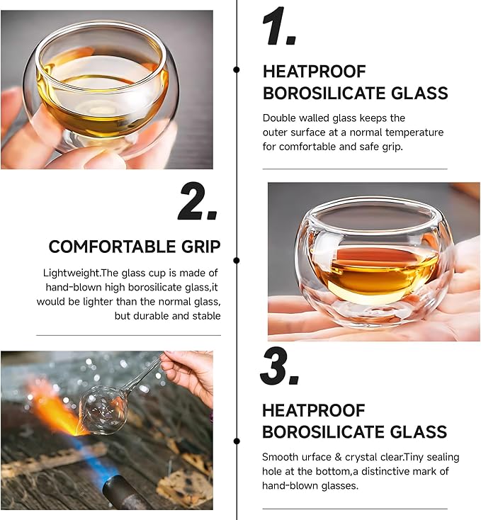 4 Pack Double Walled Glass Teacups Insulated Glasses - (4oz / 120ml) Heatproof Borosilicate Tea Cup, Mini Espresso Cups Gift Box