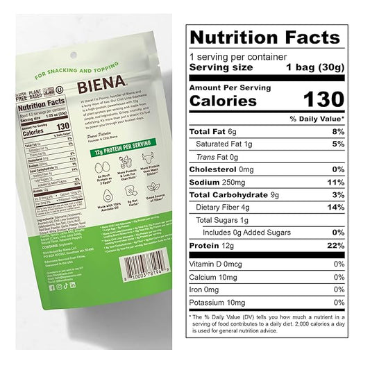 Biena Crispy Roasted Edamame Beans Snack – High Protein Snack for Adults & Kids, 12g-13g Protein per Serving - Made with Avocado Oil – Vegan, Low Carb, Gluten-Free – 3-Pack 4.75oz, Chili Lime