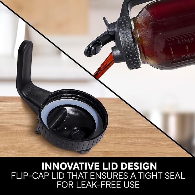 COOK WITH COLOR Cold Brew Coffee Maker - 64oz Mason Jar Pitcher with Stainless Steel Filter, Airtight Glass Jar, Pour Spout Lid & Handle, Ideal for Iced Coffee & Tea, Includes Brush, Black