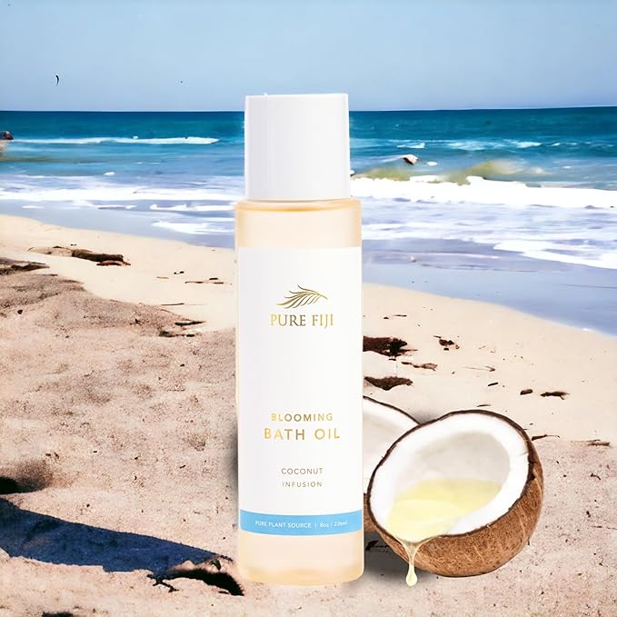 Pure Fiji Bath Oil, Conditioning Body Moisturizer with Natural Ingredients Bath Essential for Women Moisturizing Bath & Body Oil - Coconut Milk & Honey (8oz/236ml)