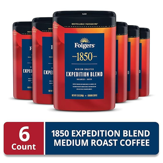 Folgers 1850 Expedition Blend Medium Roast Ground Coffee, 12 Ounce (Pack of 6)
