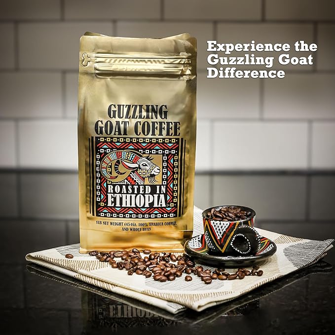 Guzzling Goat Ethiopian Coffee Beans | Premium Medium Roast Coffee Whole Bean | Strong Flavorful Brew | Sourced & Roasted in Ethiopia