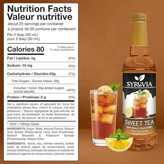 Syruvia Sweet Tea Flavored Syrup for Drinks, Cocktails, Lemonades, Iced Teas and Desserts – 25.4 fl oz, With Pump