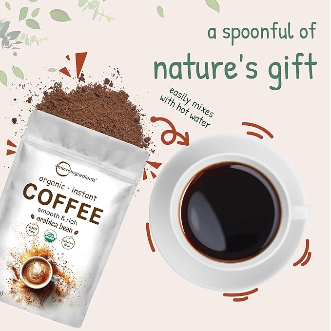 Organic Instant Coffee, 1lb Powder | Premium Arabica Coffee Beans Source | Medium to Dark Roast | Natural Fresh Flavor | Smooth & Rich | Non-GMO, Gluten Free