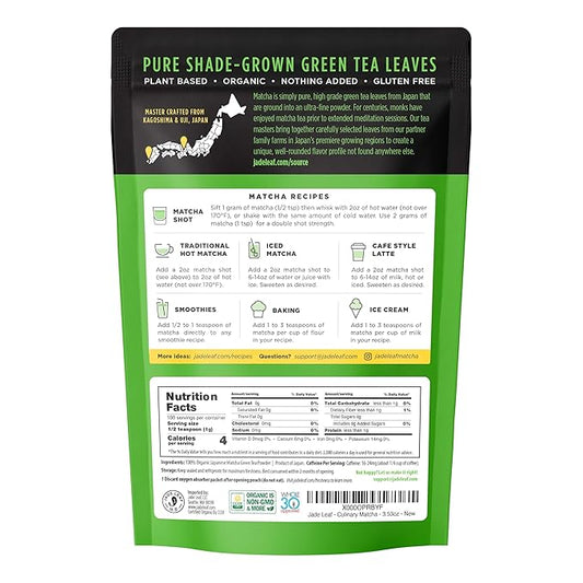 Jade Leaf Matcha Organic Premium Culinary Grade Matcha Green Tea Powder, for Matcha Lattes, Mochi, and Baking, Japanese Grown and Packed, 3.53 Ounce (Pack of 1), Culinary