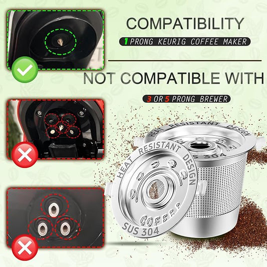 NESSUS K Cup Reusable Coffee Pods for Keurig 1.0, Stainless steel Reusable K Cups, Metal K Cups for Keurig Coffee Pods Reusable with Heat Resistant Handles and Coffee Scoop, NO BPA, 4 Pack
