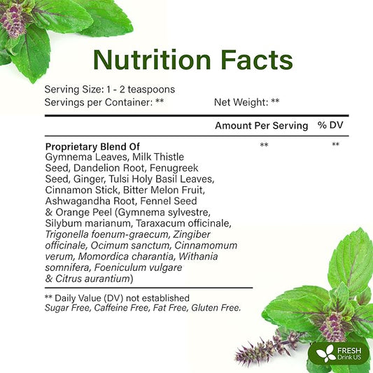 FreshDrinkUS, Glucose Functional Loose Leaf Tea | 4oz | Herbal Blend of Gymnema, Milk Thistle, Dandelion Root, Cinnamon & Ashwagandha – Naturally Caffeine-Free, Premium Quality, Balanced Flavor. Vegan