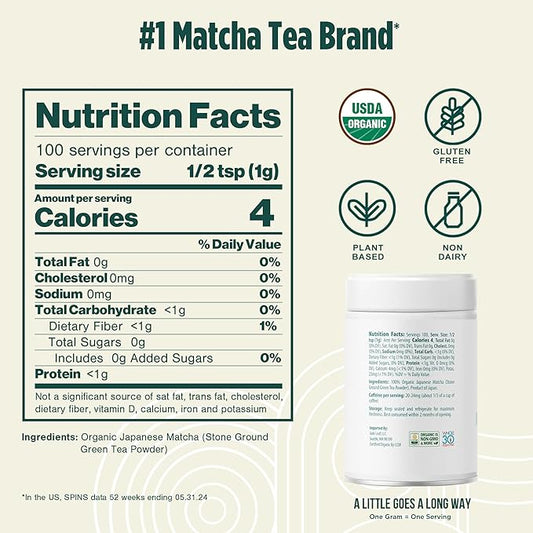 Jade Leaf Matcha Organic Premium Ceremonial Grade Matcha Green Tea Powder - Japanese - Culinary, Ingredient, Ceremonial Barista Teahouse, Latte, Collagen, 3.53 Ounce (Pack of 1), Ceremonial Barista