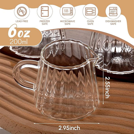 LemonRoad 4 Pcs Small Creamer Pitcher Elegant Wave Shaped Creamer Pitcher for Coffee, Milk, Tea 6 oz Milk Frothing Cup Serving Jug for Kitchen