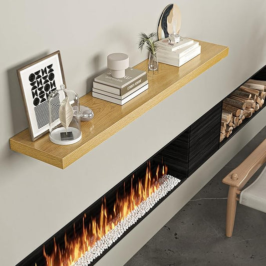 Floating Shelves for Wall, 72"W x 9.3"D x 1.5"H, Long Wooden Wall Mounted Display Shelves with Invisible Brackets for Living Room, Bedroom, Bathroom, Kitchen Decor and Storage, Set of 1, Oak