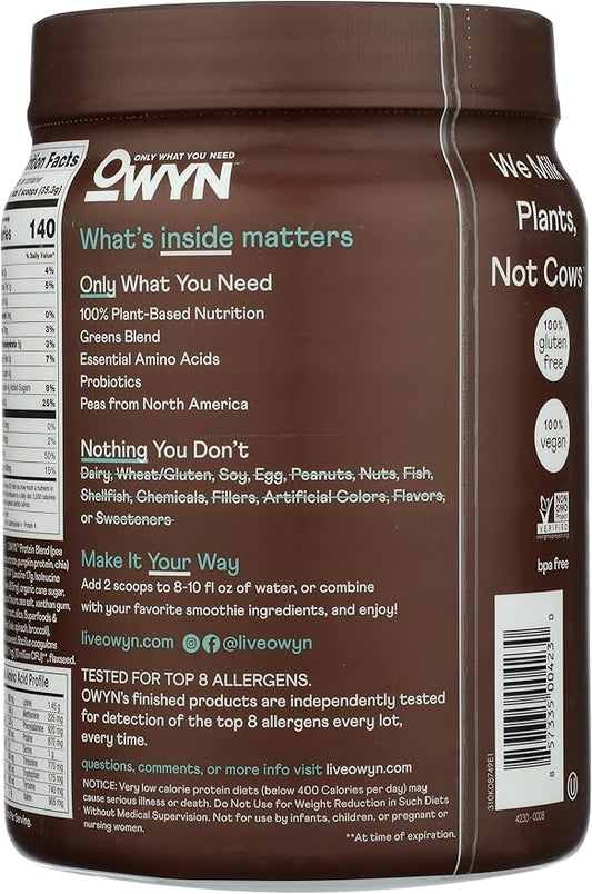 OWYN Only What You Need Plant-Based Protein Powder, Dark Chocolate, 1.17 lbs